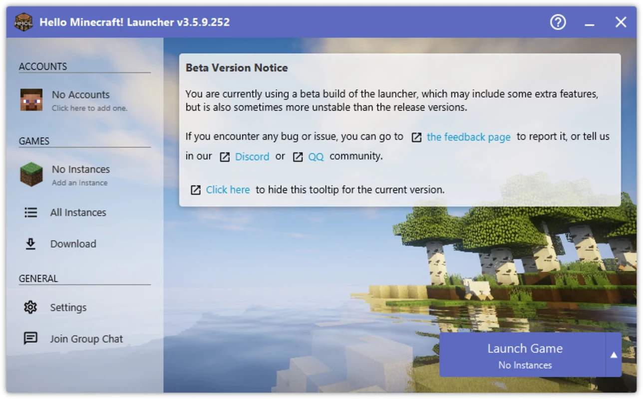 HMCL account switcher showing profile and login options