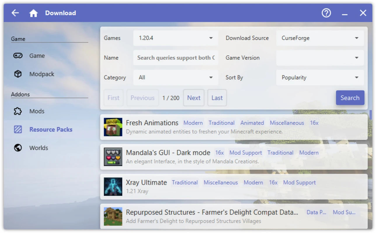 HMCL settings pane for Java runtime and download sources